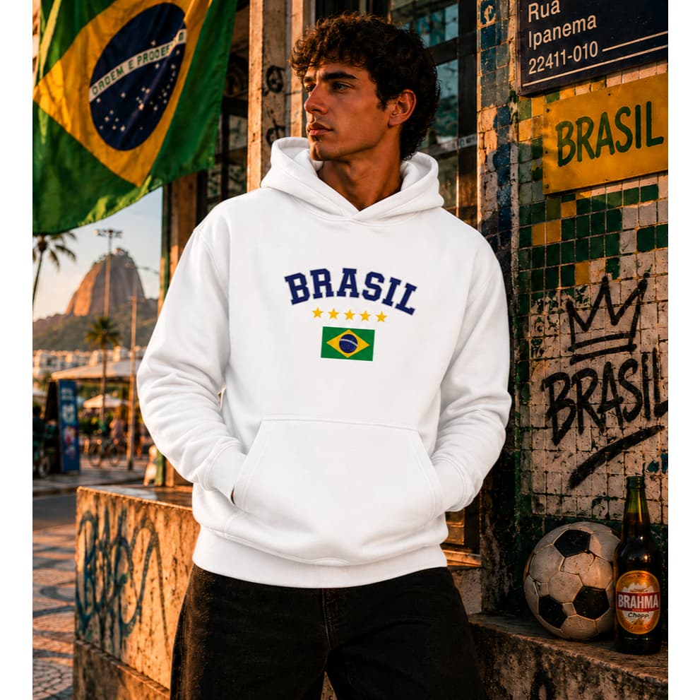 Moletom Canguru Brasil Copa Blusa De Frio Com Bolso e Capuz