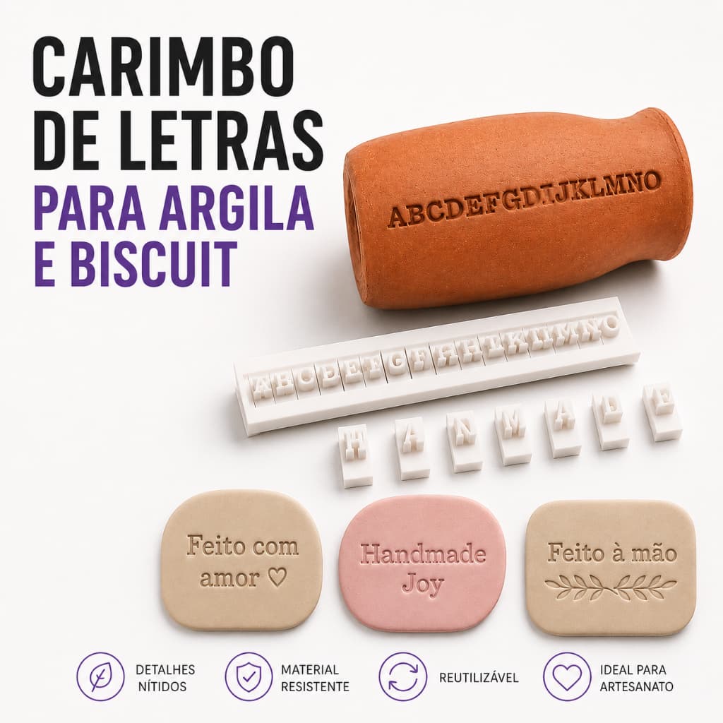 Carimbo de Letras para Argila e Biscuit | Alfabeto Completo para Cerâmica e Artesanato