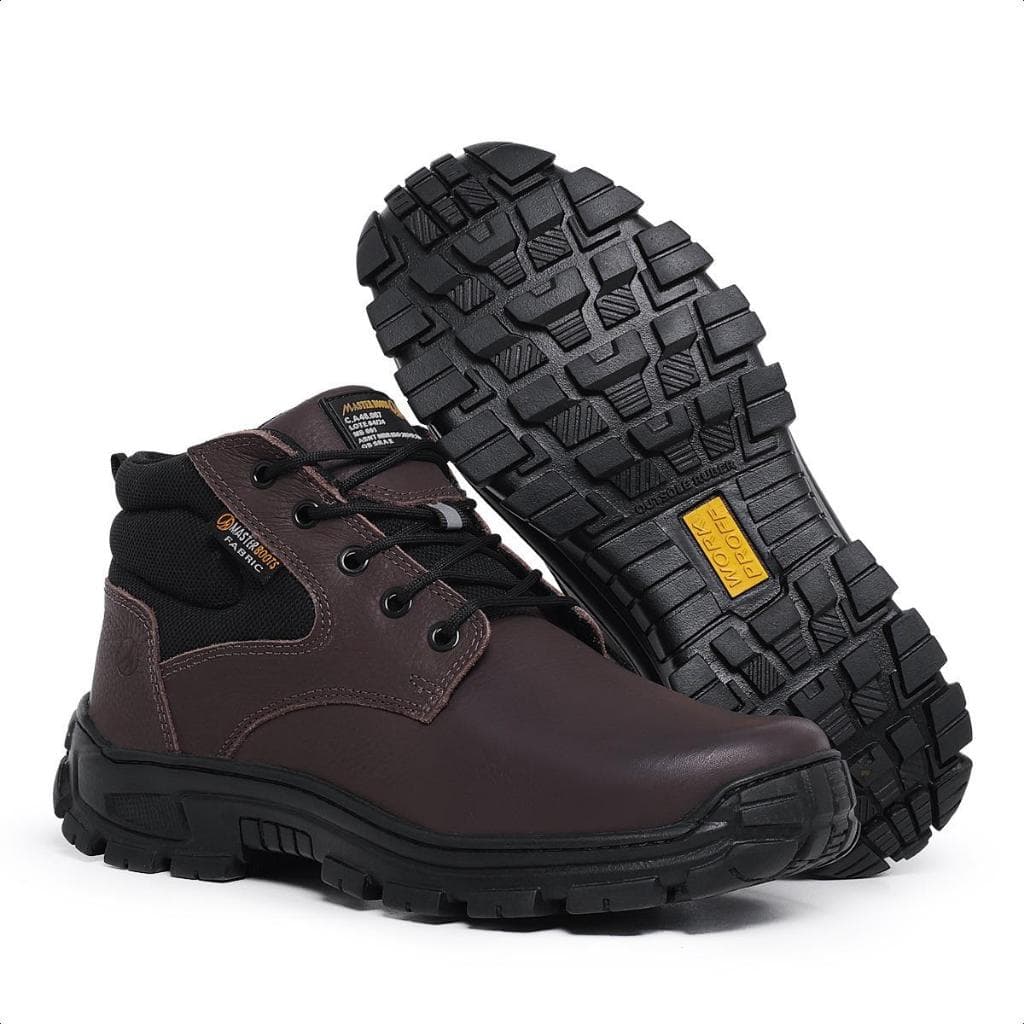 Bota em Couro Legítimo com CA Masculino para Trabalho Segurança Biqueira PVC Original Confortável