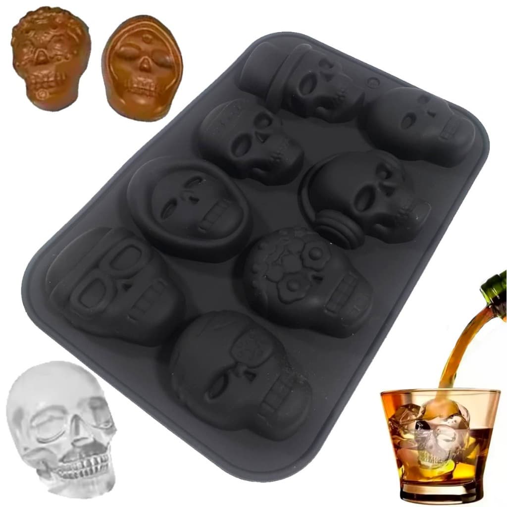 Molde Forma De Silicone Caveira 8 Cavidades Para Chocolate Gelo Gelatina Confeiteiro