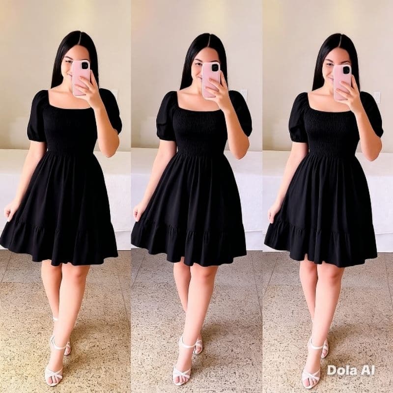 Vestido Feminino Quadrado Manga Bufante Cintura Elástica Babado Confortável Uso Diário Festa Igreja REF:202