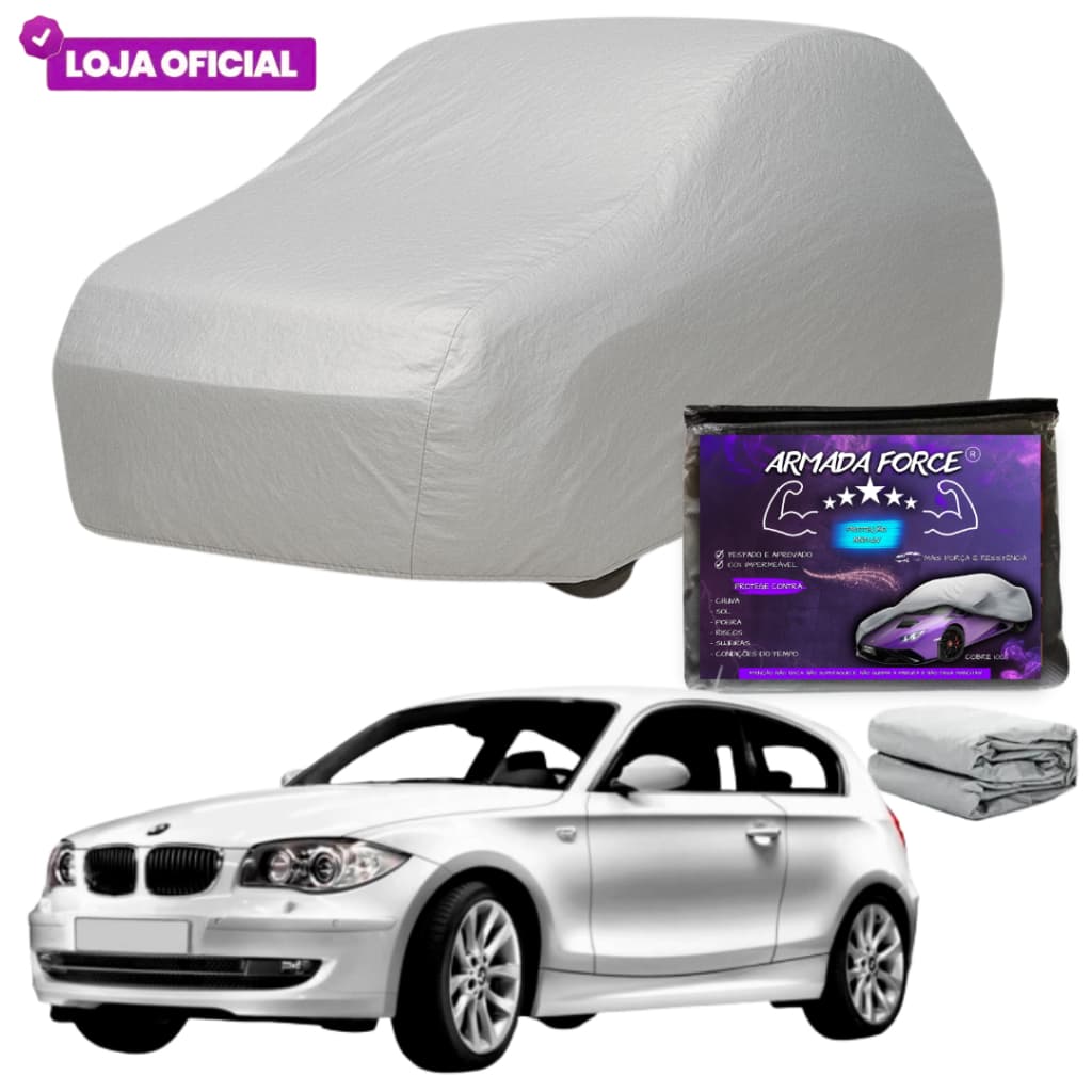 Capa Cobrir Carro BMW 118i ARMADA FORCE Forrada 100% Impermeável Protege Sol Chuva Poeira Anti-UV