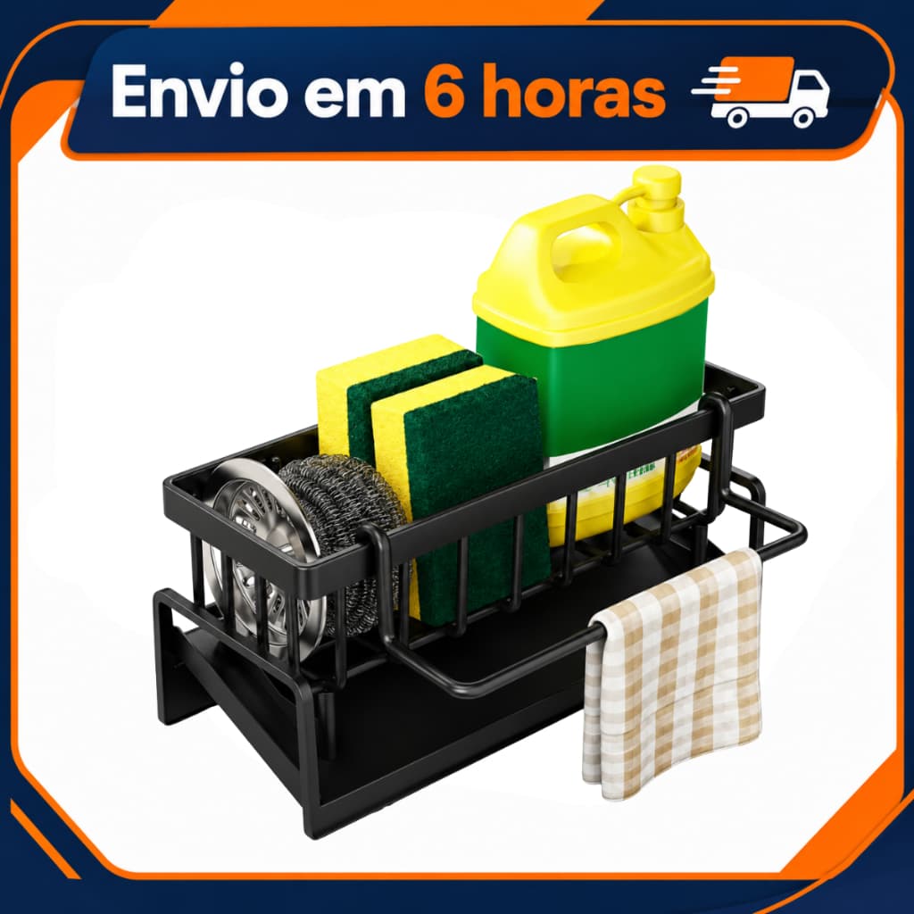 Organizador De Pia Multifuncional Aço Carbono Porta Detergente Esponja Pano Com Bandeja