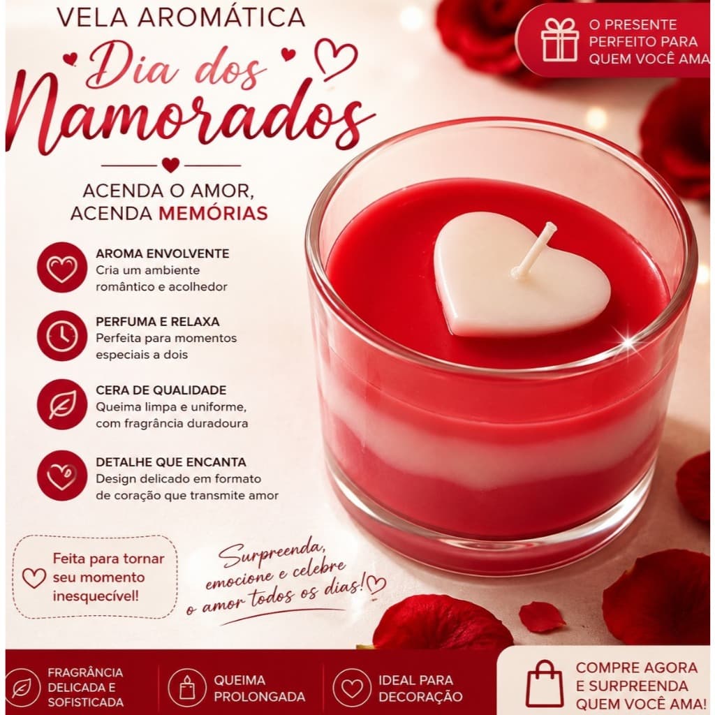 Vela Aromática Dia dos Namorados em Copo de Vidro | Presente Romântico