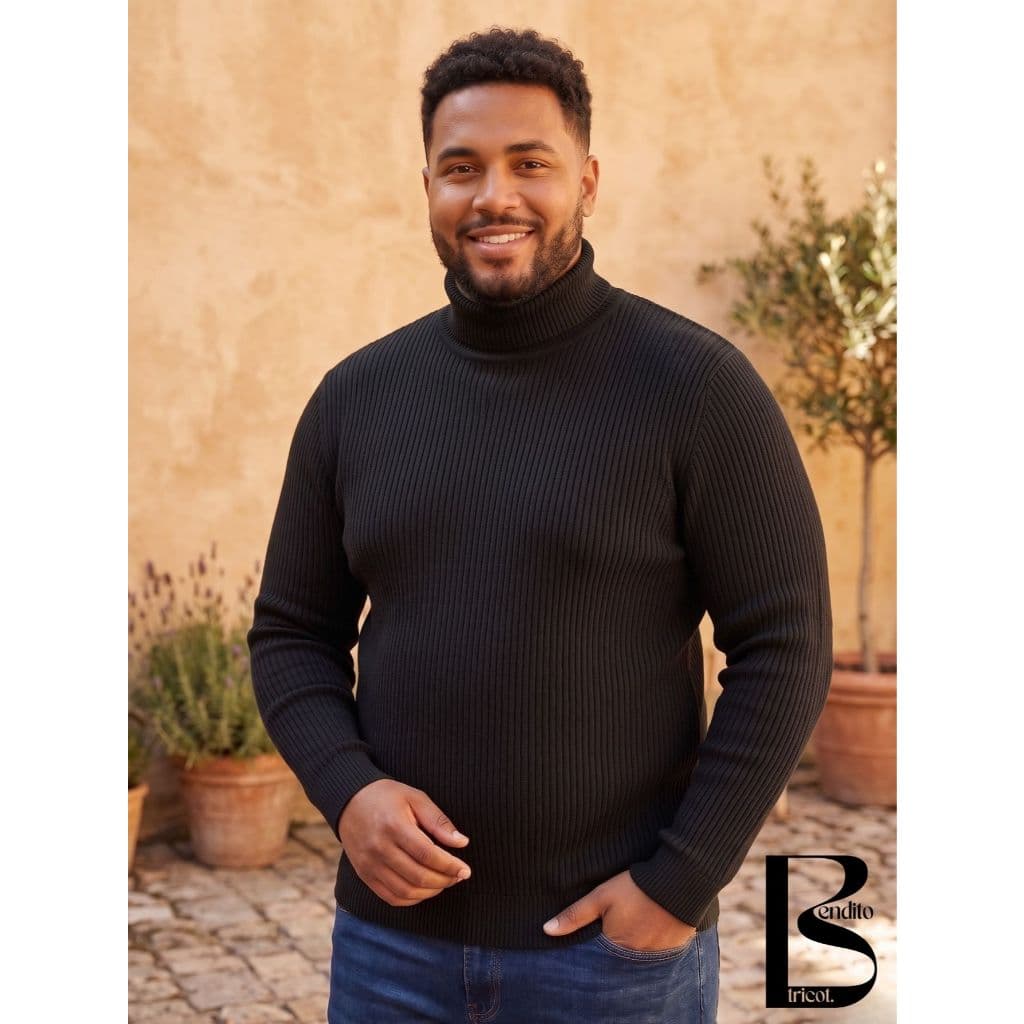 Suéter Plus Size Masculino Tricô Canelado Blusa de Frio Gola Alta Manga Longa Básica Outono Inverno
