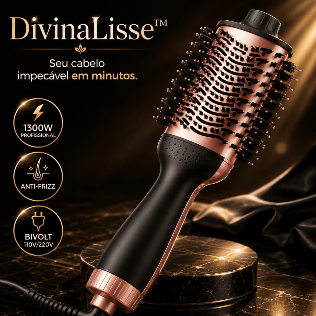 Escova Secadora DivinaLisse 1300W Bivolt Profissional Anti Frizz Seca e Modela Todos os Tipos de Cabelo