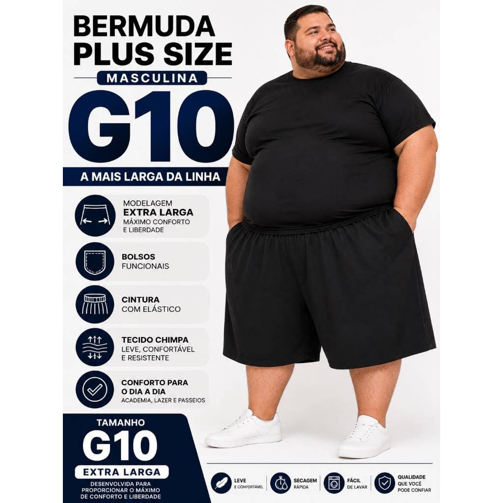 Bermuda Plus Size Masculina G10 Confortável Com Elástico