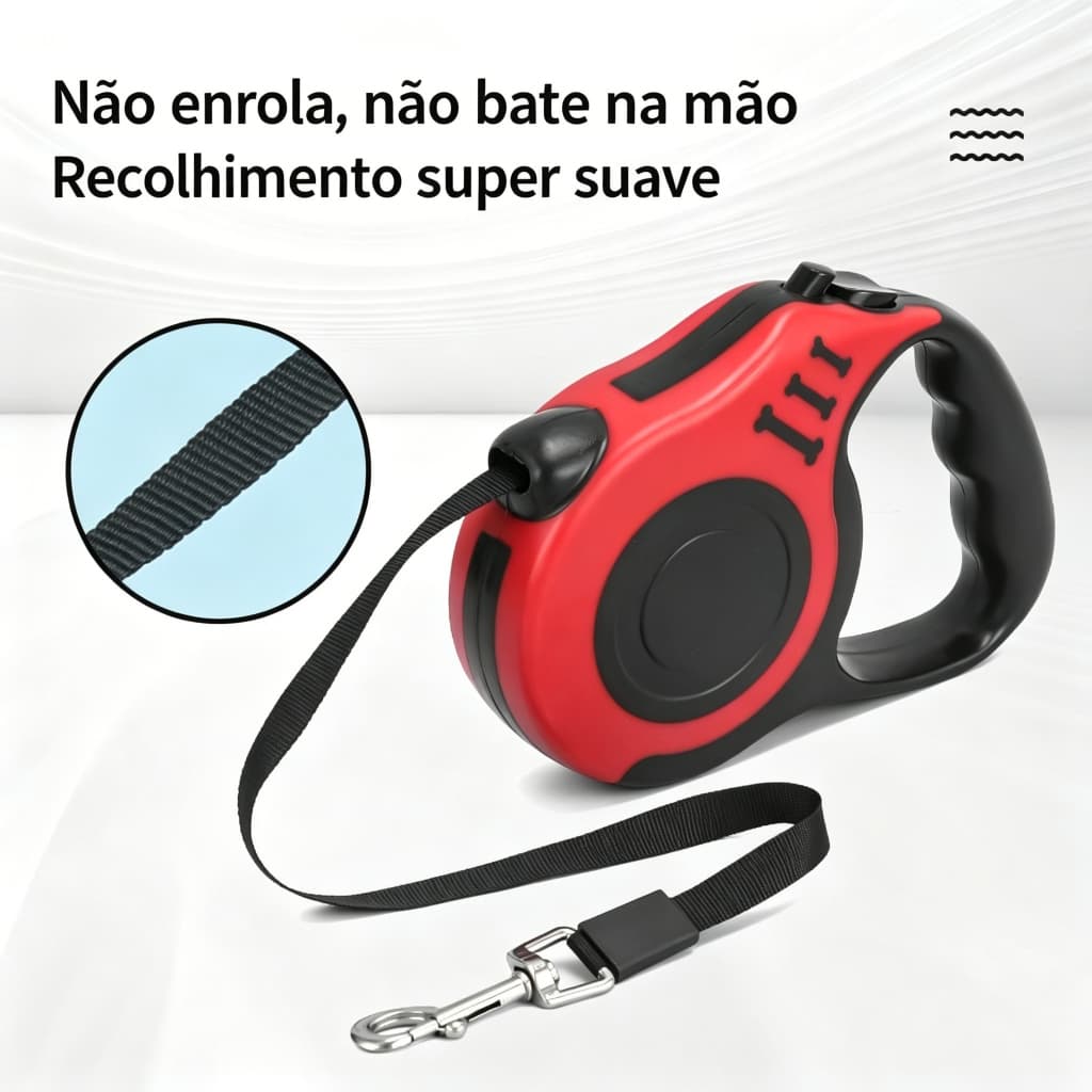 Guia Retrátil 5M Resistente Anti-Puxão para Cachorro P/M Ideal Passeio Diário