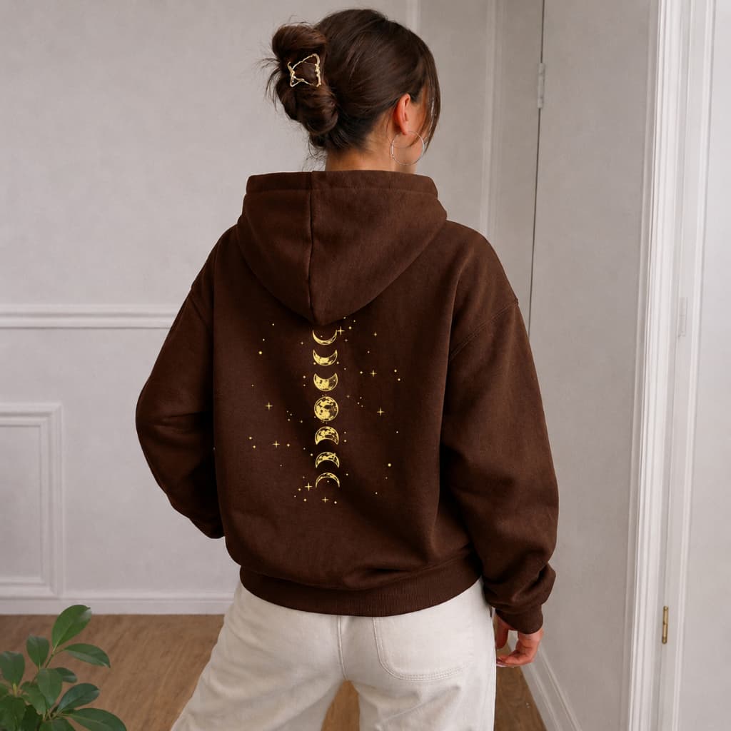 Moletom Canguru Feminino Lua e Estrelas Astros Com Capuz Casual Inverno Básico