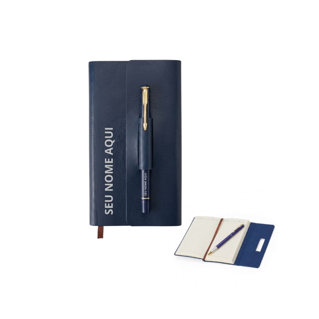 Kit Caderno Executivo Personalizado com Nome ou Logo Bloco de Notas em Couro Sintético com Caixa Presente