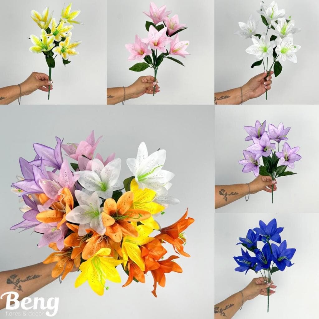 Buquê de Lírio Artificial com 5 Flores Decoração Casamento Arranjos Decorar Festas casa - YNH802256