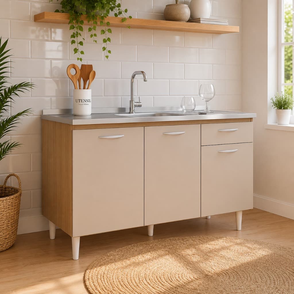 Balcão de Cozinha 120cm sem Pia com 3 Portas e 1 Gaveta Compacto Branco Resistente e Funcional