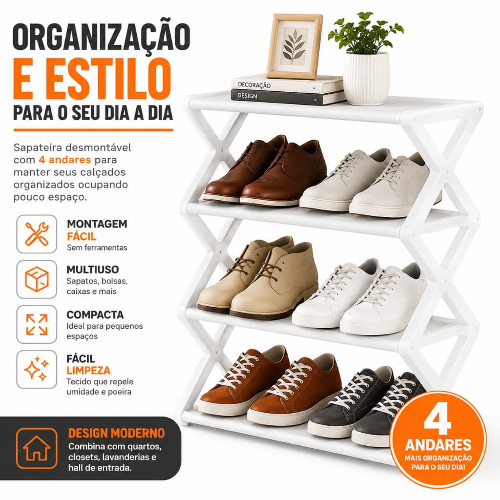 Sapateira Organizadora 4 Andares Multiuso Desmontável Moderna Organizador de Sapatos e Calçados - NY