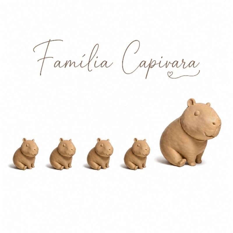 Família Capivara enfeite kit – 5 Miniaturas Decorativas – Cabeça Articulada – Presente Fofo