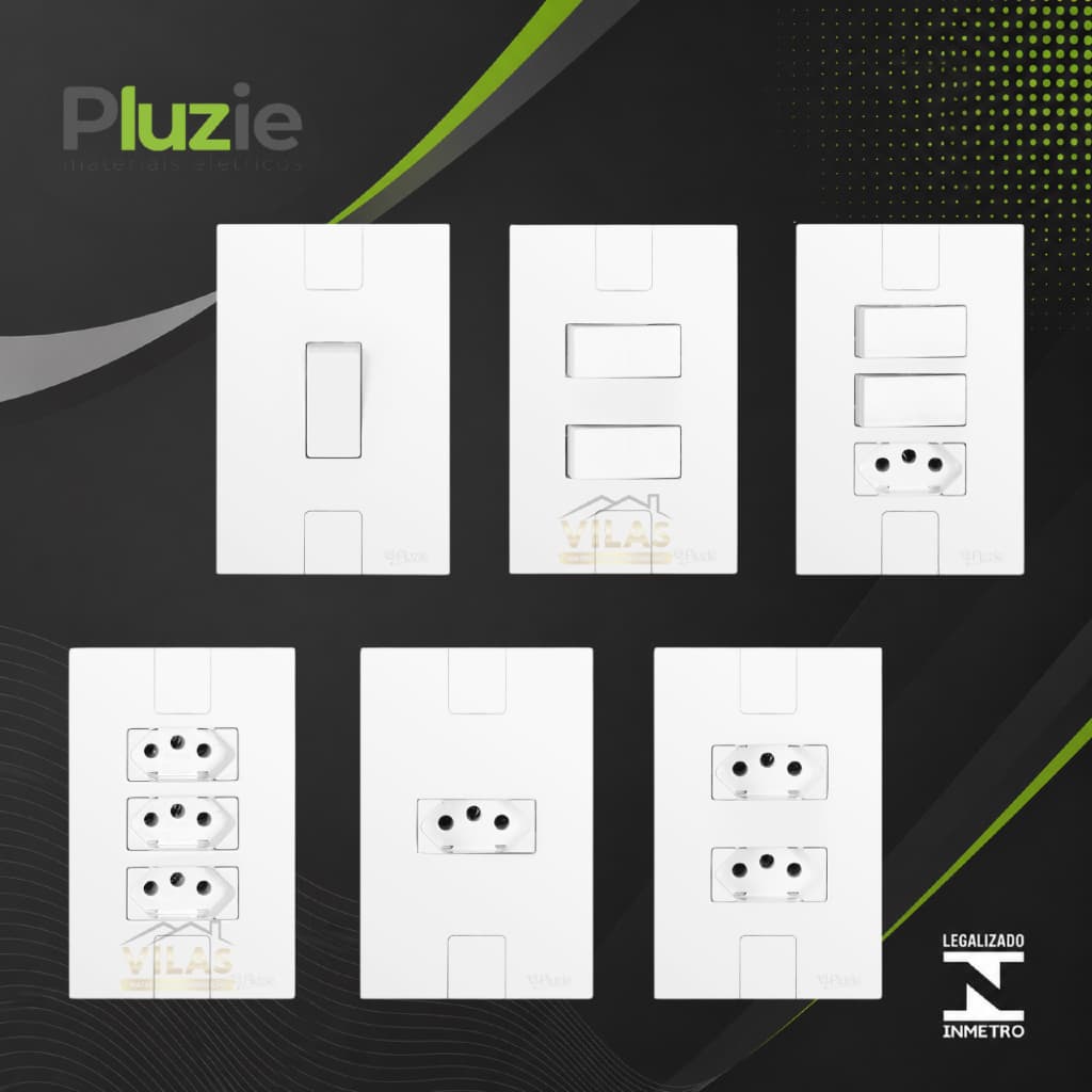 Tomada 10A ou 20A parede linha branca e Interruptor simples ou paralelo pluzie Caprice Design Sofisticado e Durável