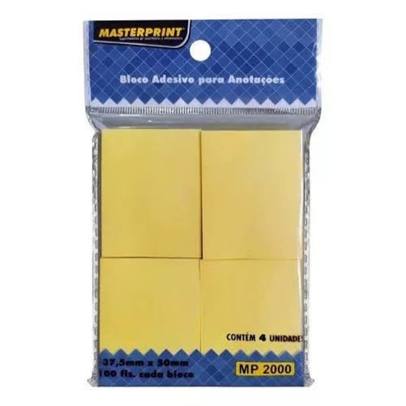 Bloco 4 Uni 400 Folhas Adesivo Anotações Lembretes Notas Recados Autoadesivo 3,7,5x5mm