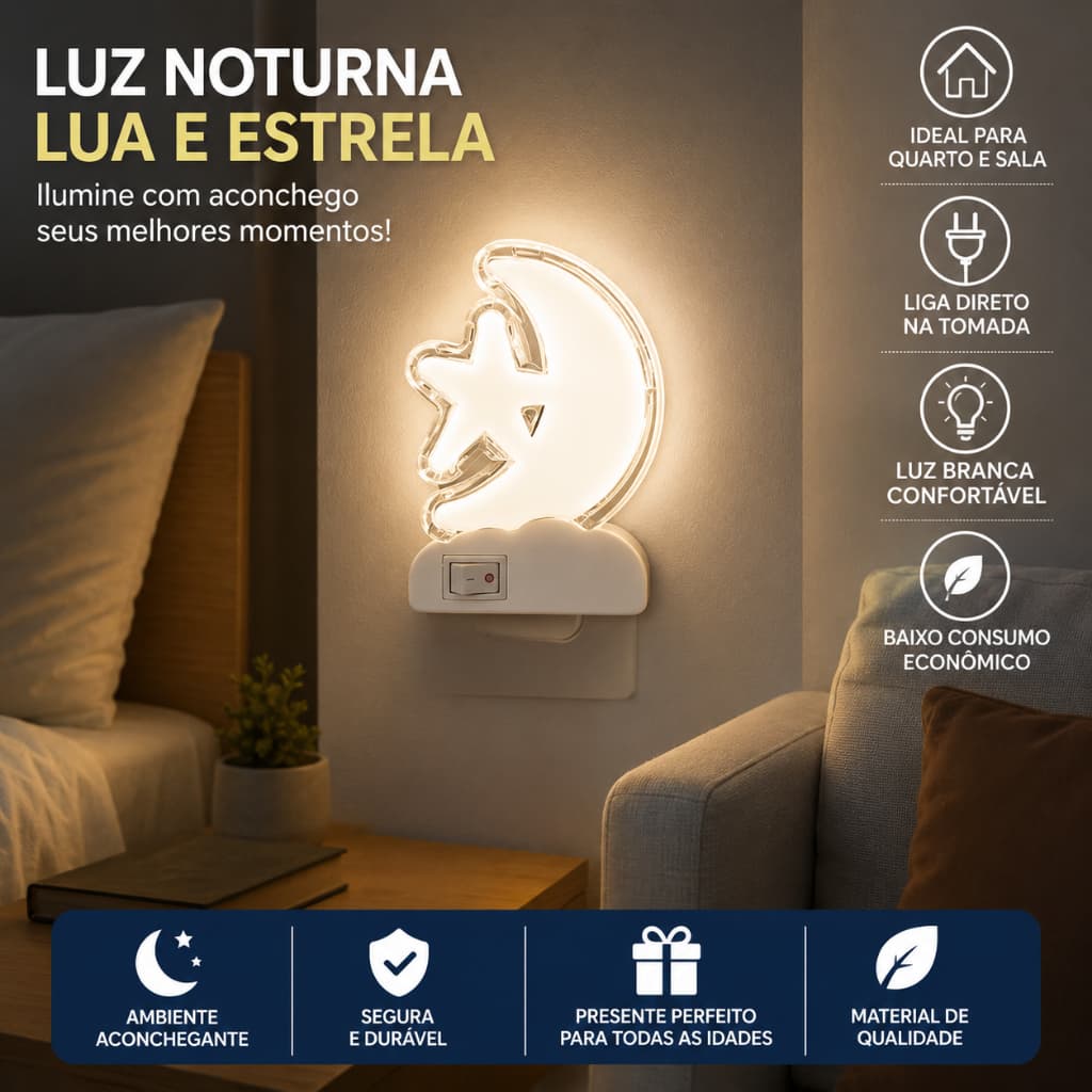 Kit 2 Luminária Led De Tomada Luz Noturna Lua Quarto Sala Criança Bebê Mini Abajur Bivolt