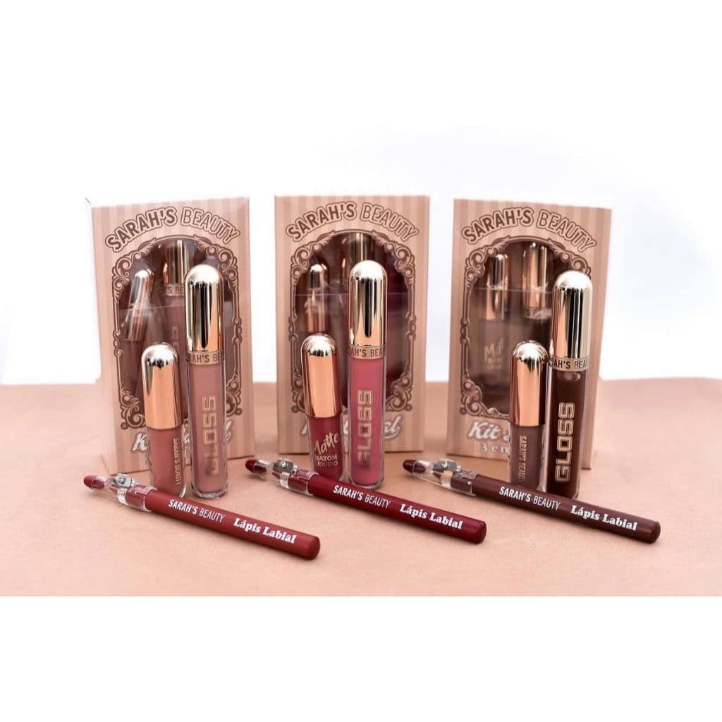 Kit Labial Sarah´s Beauty 3 em 1 Gloss +Batom Líquido + Lápis de Boca