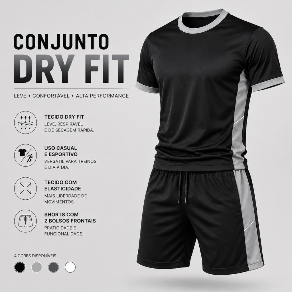Conjunto Camiseta + Shorts Masculino Esportivo Premium – Conforto, Estilo e Performance
