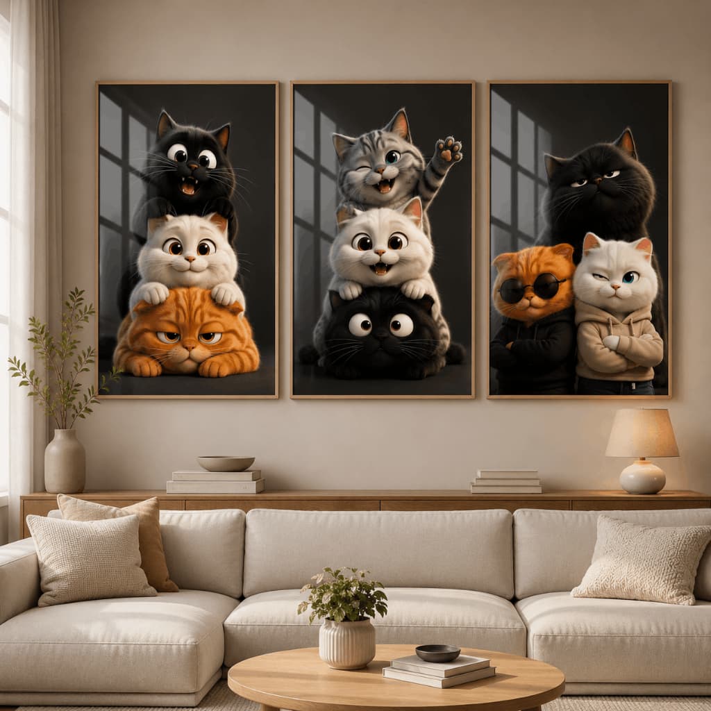 Kit 3 Quadros Decorativos Gatinhos Fofos Cats Divertidos Sala Quarto MDF