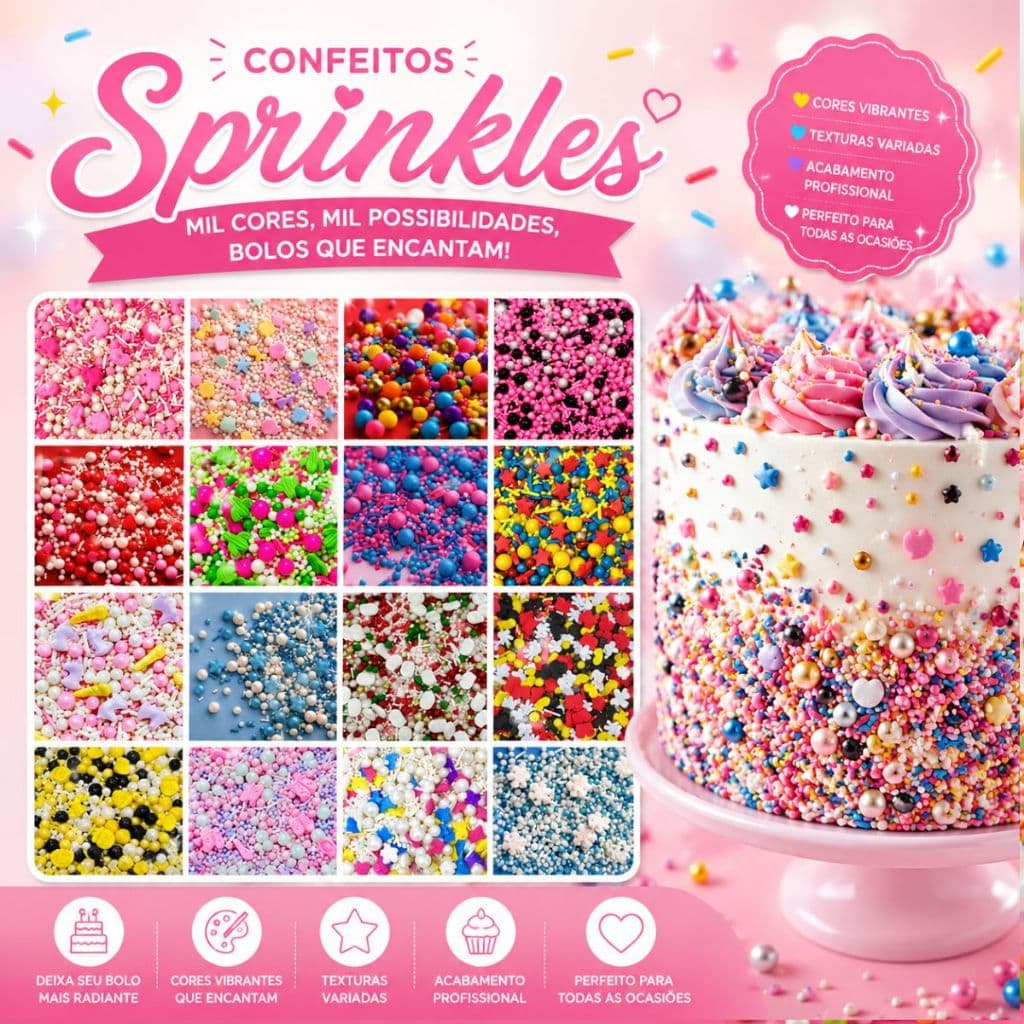 Confeitos de Açúcar Premium Artesanais 100% Comestíveis Sprinkles 100g no pacote - Diversas opções
