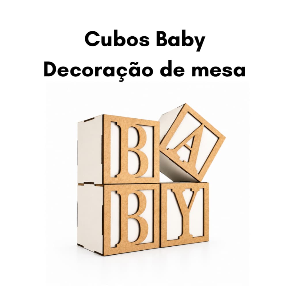 Cubos Decorativos Baby em MDF Branco E Madeira 10x10cm para Mesa