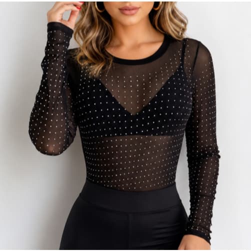 Body Tule Macio Pedraria Prata Brilho Transparente