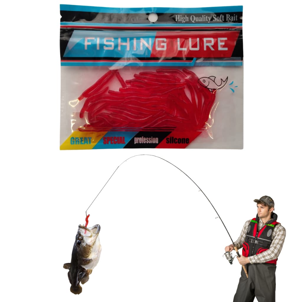Isca Silicone Minhoca Artificial Fishing Vermelha 50 Unidades Vermelho