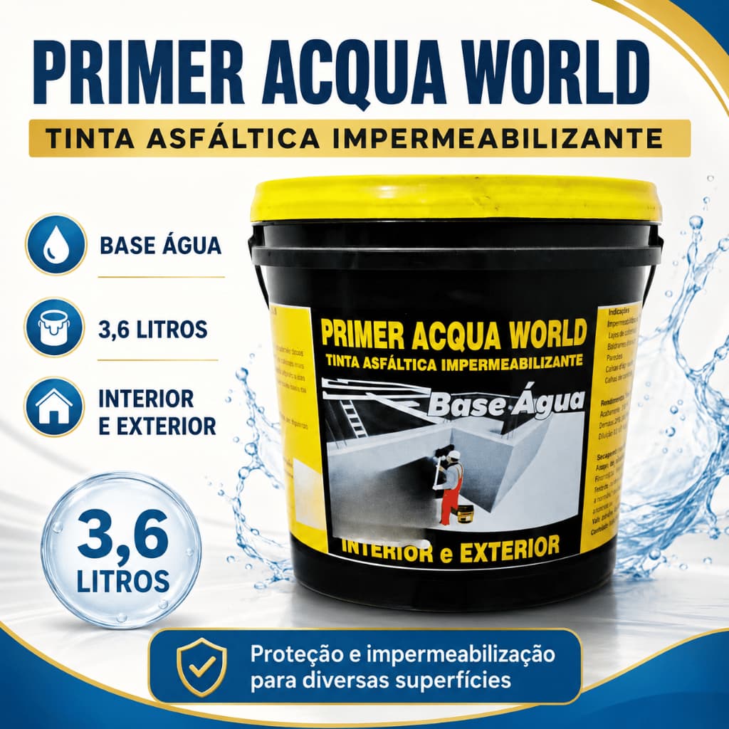 Primer Acqua Manta Asfáltica 3,6L Galão Base Água Impermeabilizante Laje Telhado Fundação