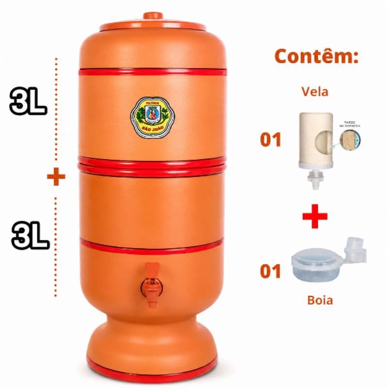 Filtro de Barro Santo Antônio 6L: Conjunto Completo (3+3) + Boia