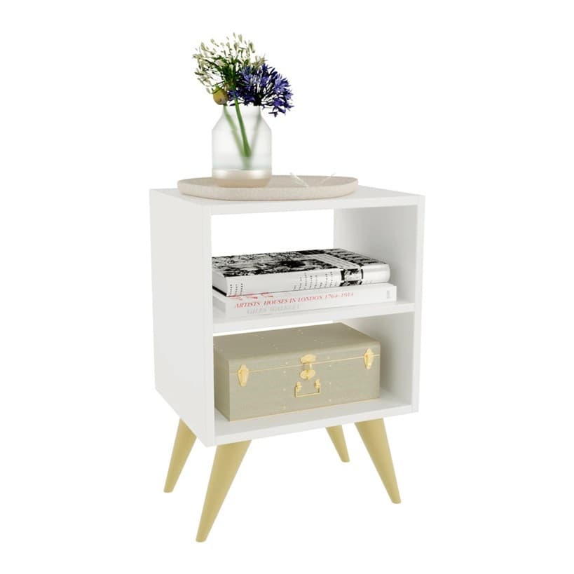 Mesa de Cabeceira Compacta com Nicho para Quarto Sala Casal ou Solteiro Estilo Retrô