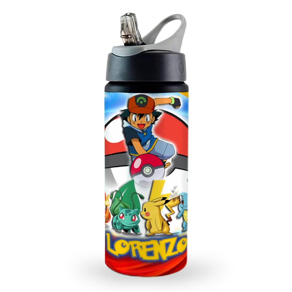 Garrafa squeeze escolar alumínio Pokémon personalizada com nome