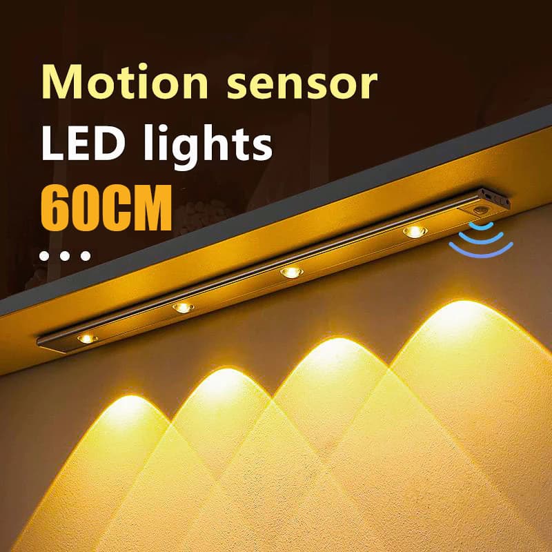 Luminária LED Ultra Fina para Armário, Sensor de Movimento Sem Fio Recarregável USB, 60/80/120cm F9