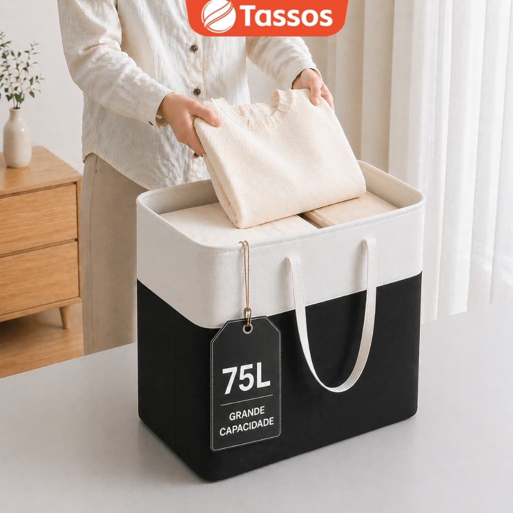 TASSOS Cesto de Roupa Grande Saco Dobrável para Roupa Suja 75L Material Impermeável e Reforçado Grosso