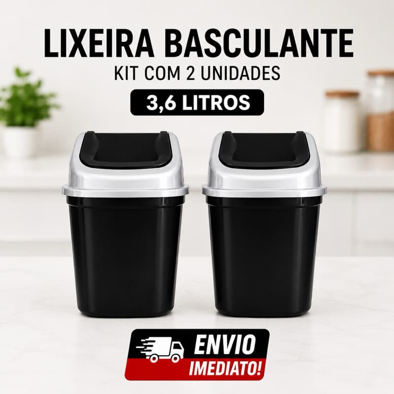 Lixeira Basculante 3,6L Tampa Basculante Compacta Banheiro Cozinha 2 unid