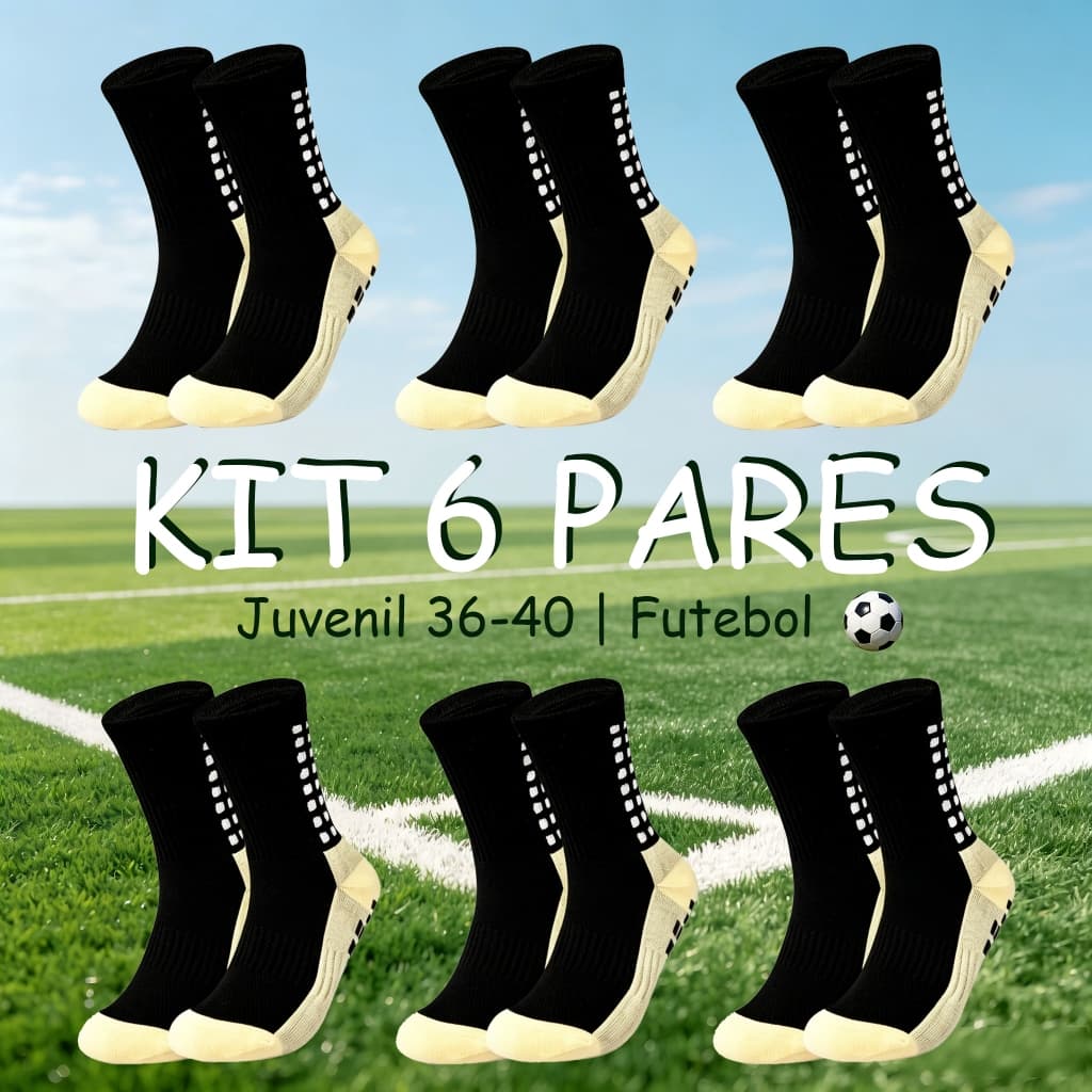 Kit 6 Pares Meias Esportivas Juvenil 36-40 | Futebol, Antiderrapantes Alta Qualidade respirável