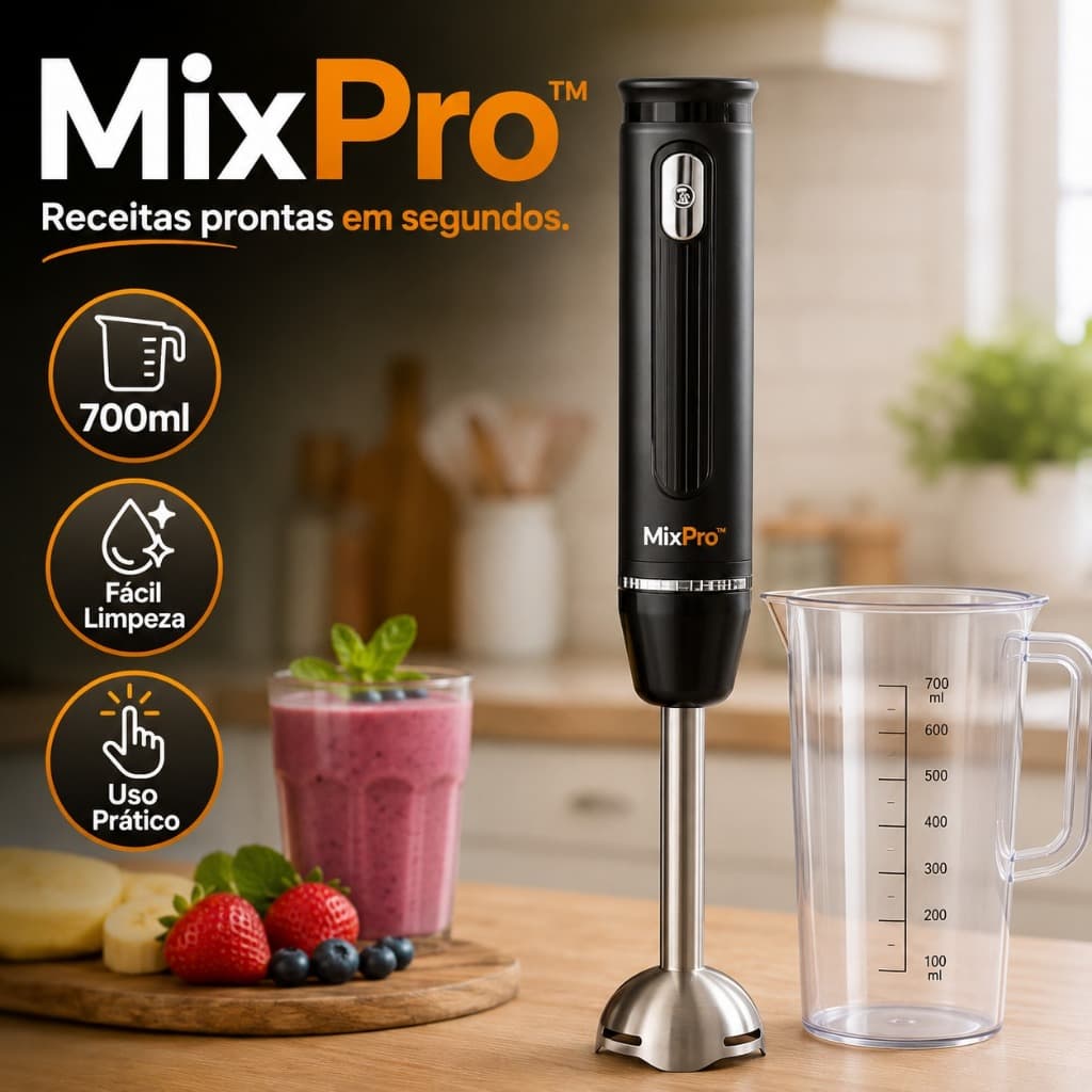 Mixer Elétrico MixPro™ 200W Com Copo 700ml 220V Portátil Para Vitaminas Molhos e Shakes