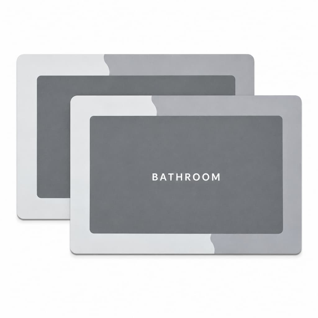Kit 2 Tapetes de Banheiro Antiderrapante Absorvente Secagem Rápida 40x60 Cinza Geométrico