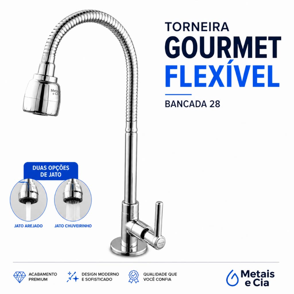 Torneira Gourmet Cozinha Bancada Sem Filtro Tubo 1/4 De Volta Cromada