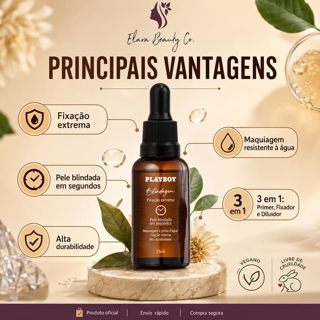 Blindagem Playboy Fixação Extrema 15ml | Primer Fixador Diluidor Maquiagem à Prova D’Água
