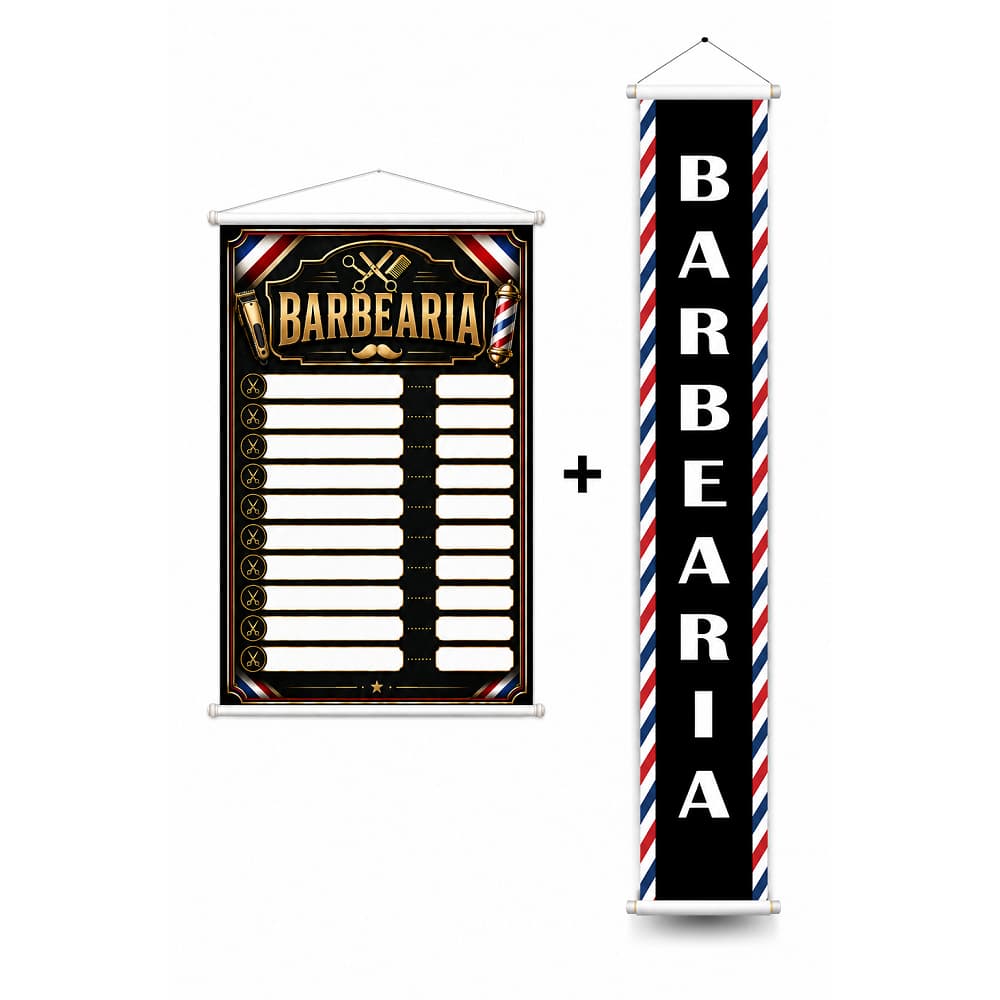 Combo 2 Banners Barbearia Arte Pronta 60x80 e 100x30cm