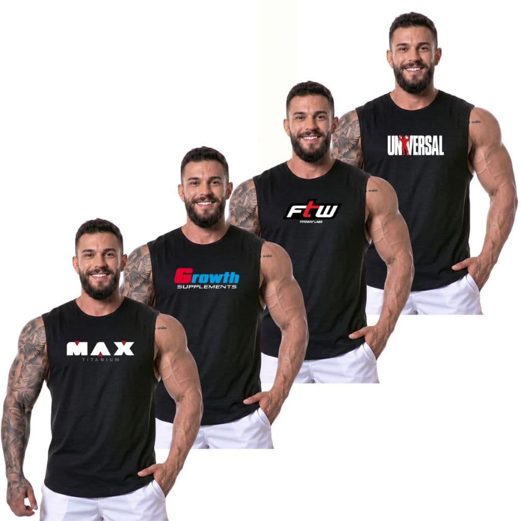 Regata Academia Suplementos Camiseta Preta Machão Longline