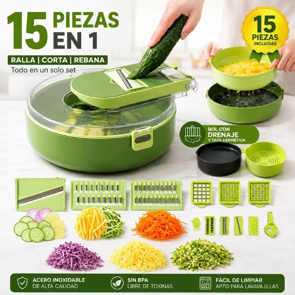 Kit Ralador Fatiador Vegetais Frutas Legumes Multifuncional 15 Pecas Acessorios Cozinha