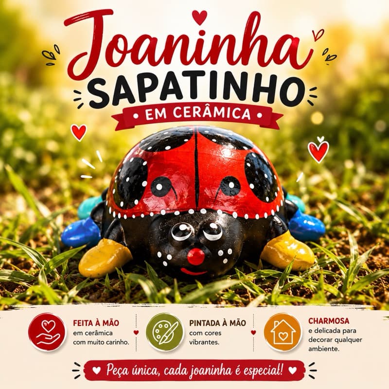 Enfeite Jardim Joana Joaninha Colorida Cerâmica Decoração 15cm Resistente Água Sol Área Externa