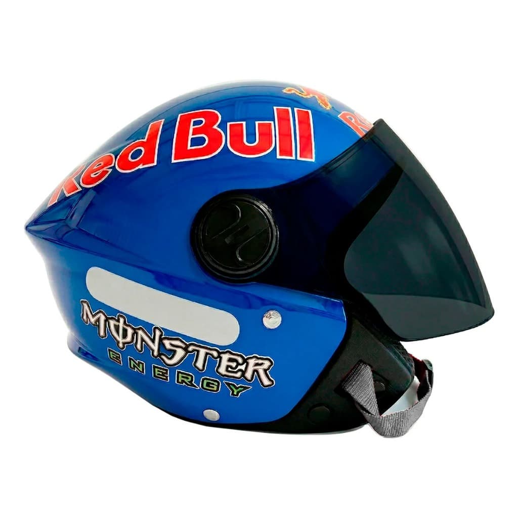 Capacete Liberty New3 Personalizado Monster Red Bull Adulto Azul Viseira Fume Leve Confortável