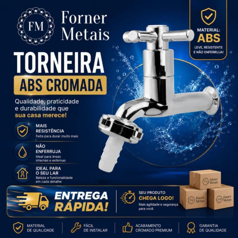 Torneira Cromada de Jardim/ Tanque  com Bico em ABS  / Torneira de Jardim