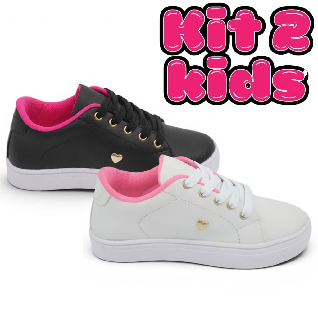 KIT 2 PARES Tênis Infantil Feminino Escolar Resistente 26 ao 33 Baby Fofinho Para Brincadeiras