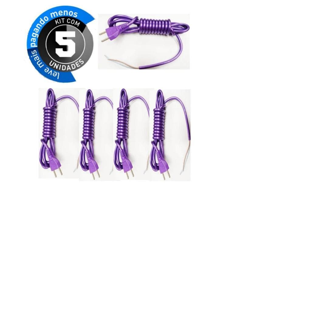 Kit 5 Cabos De Força 3M 2x1,00mm²-10A -Roxo