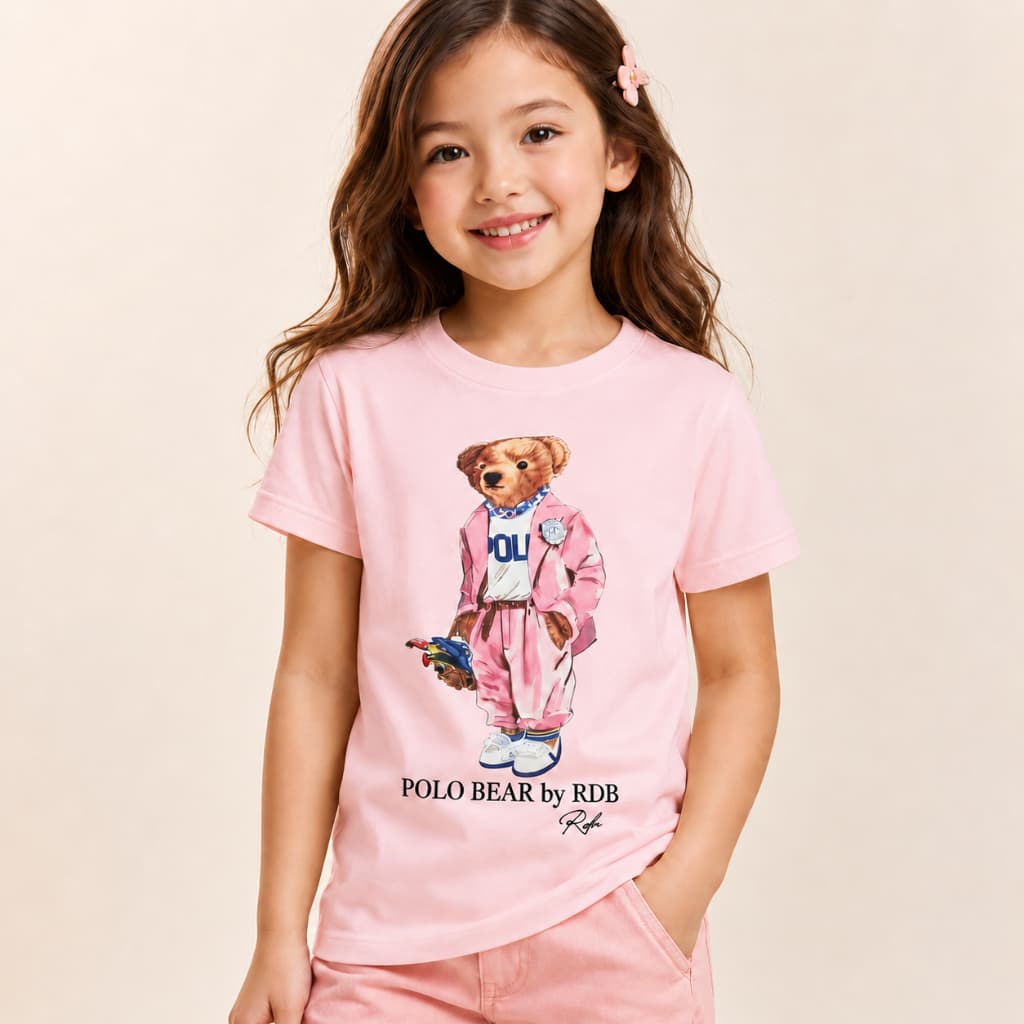 Camiseta Feminina Delicada Urso Modinha Polo Bear T-Shirt Em Algodão Malha Premium Infantil Juvenil