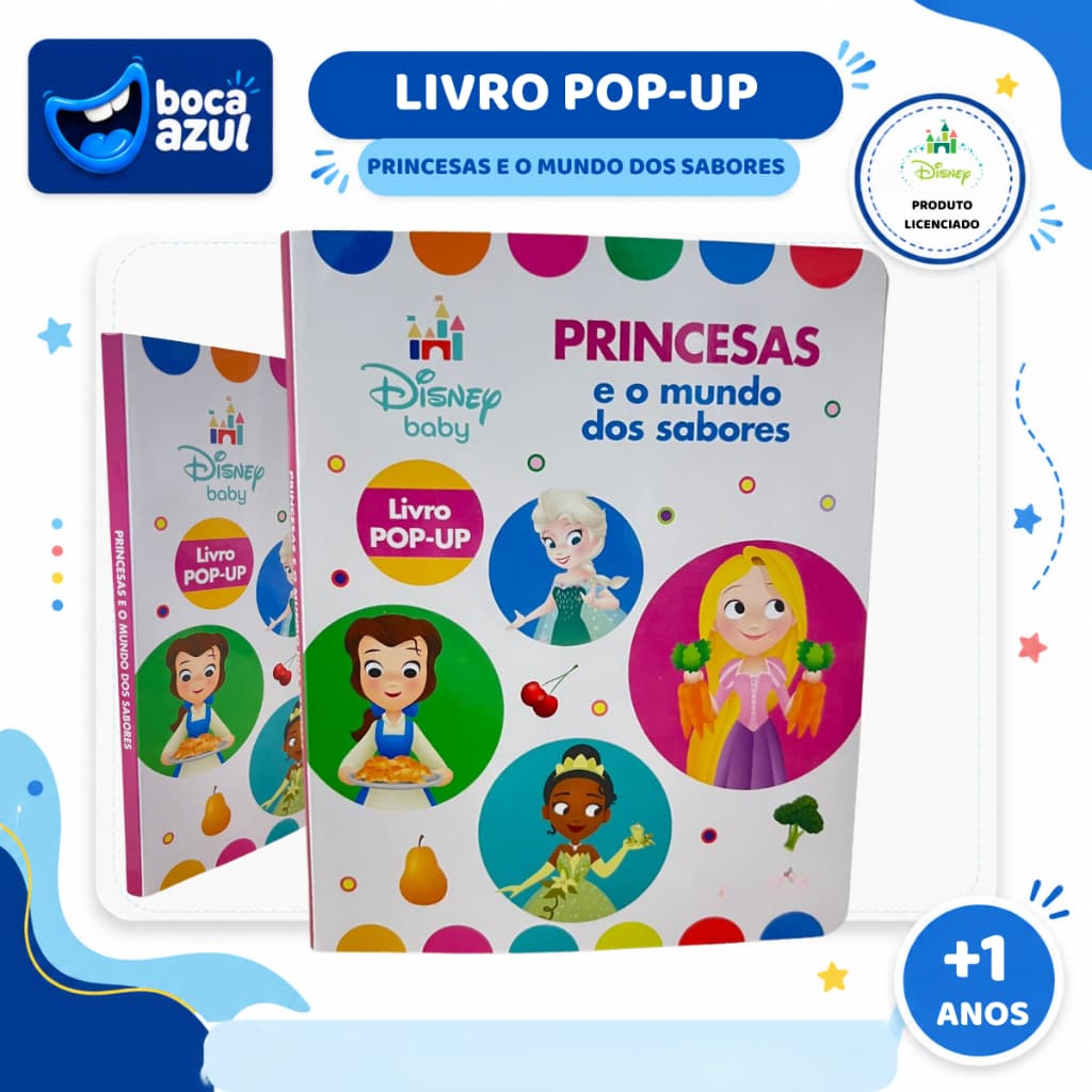 Livro Pop-up Disney Princesas E O Mundo Dos Sabores Presente Bebê Menino Menina Presente Boca Azul